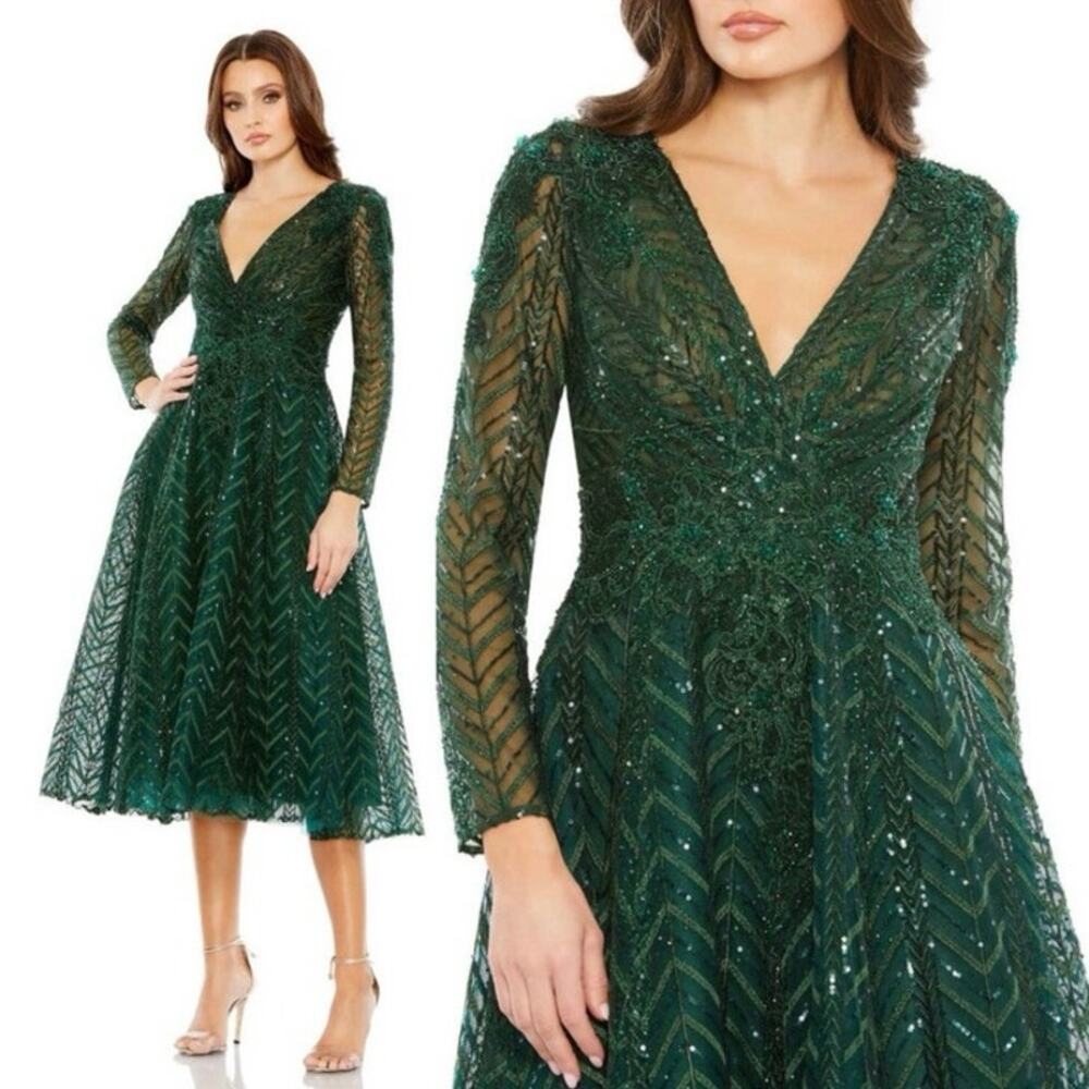 MAC DUGGAL 20399 Embellished Long Sleeve Dress Size 22 New with Tag MSRP $598
